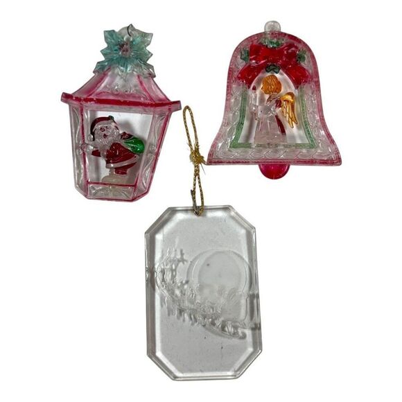 Vintage Christmas Ornaments Set Of 3 McCrory Bradley Santa Angel Designs Plastic - Picture 1 of 7